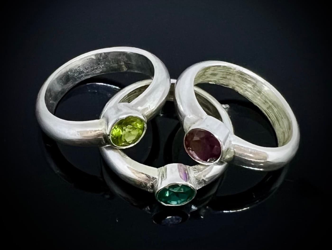 Hammer-formed silver rings